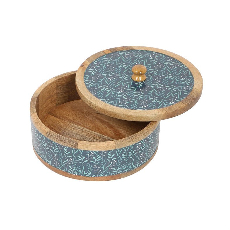 Handcrafted Teal Whispers Curl Vintage Roti Box | Verified Sustainable by Brown Living™