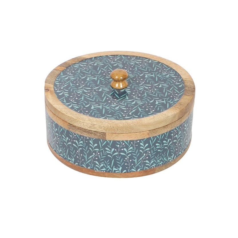 Handcrafted Teal Whispers Curl Vintage Roti Box | Verified Sustainable by Brown Living™