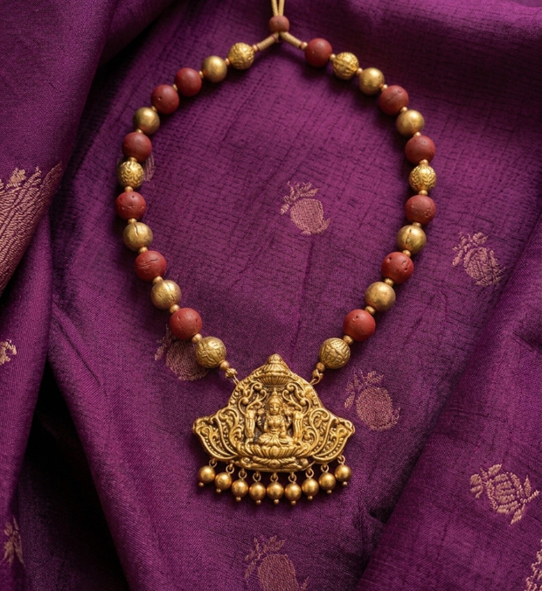 Handcrafted Terracotta Lakshmi Pendant Necklace – Womens Necklaces on Brown Living™. SKU: KOTT-T008. Img 2.