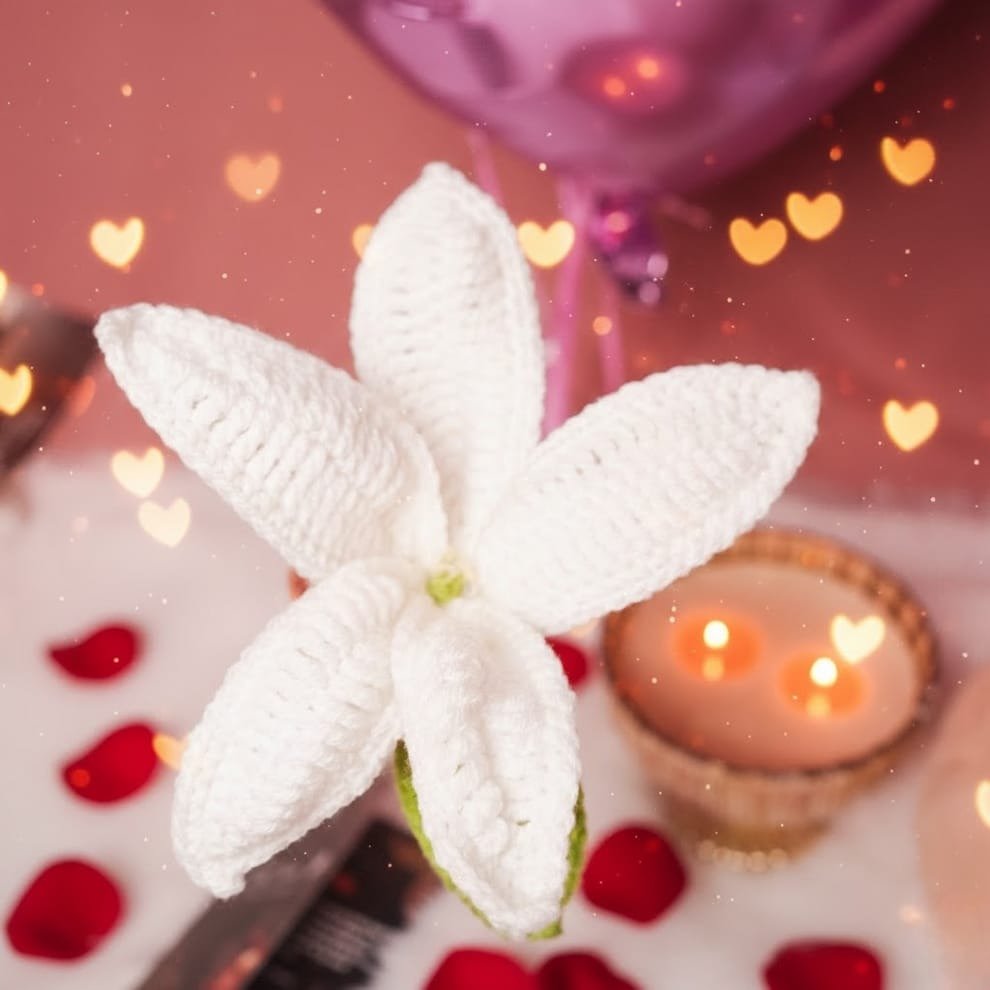 Handcrafted White Crochet Lily Flower | Elegant Handmade Décor – Home Decor on Brown Living™. SKU: DF-390. Img 8.