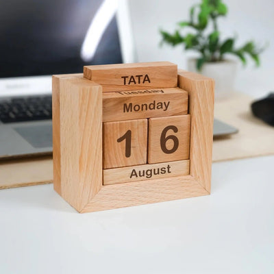 Handcrafted Wooden Calendar – Eco - Friendly & Reusable Desk Organizer – Desk Organizers on Brown Living™. SKU: hancrftcalnder. Img 2.