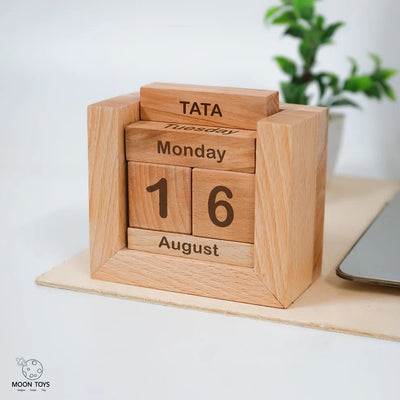 Handcrafted Wooden Calendar – Eco - Friendly & Reusable Desk Organizer – Desk Organizers on Brown Living™. SKU: hancrftcalnder. Img 1.