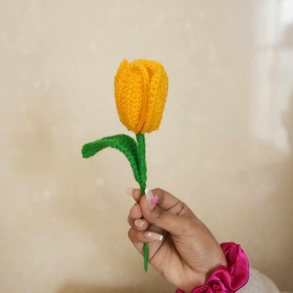 Handcrafted Yellow Crochet Tulip Flower | Bright Handmade Decor – Home Decor on Brown Living™. SKU: DF-389. Img 6.