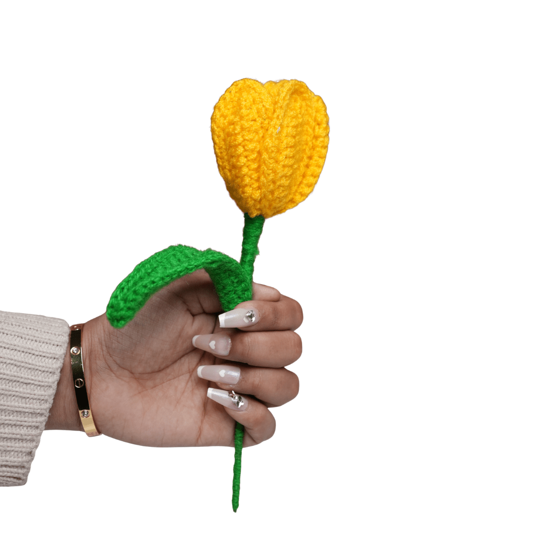 Handcrafted Yellow Crochet Tulip Flower | Bright Handmade Decor – Home Decor on Brown Living™. SKU: DF-389. Img 4.
