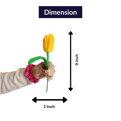 Handcrafted Yellow Crochet Tulip Flower | Bright Handmade Decor – Home Decor on Brown Living™. SKU: DF-389. Img 3.