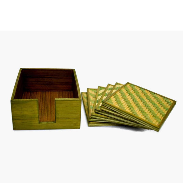 Handmade Bamboo Coasters - Green | Verified Sustainable Table Essentials on Brown Living™