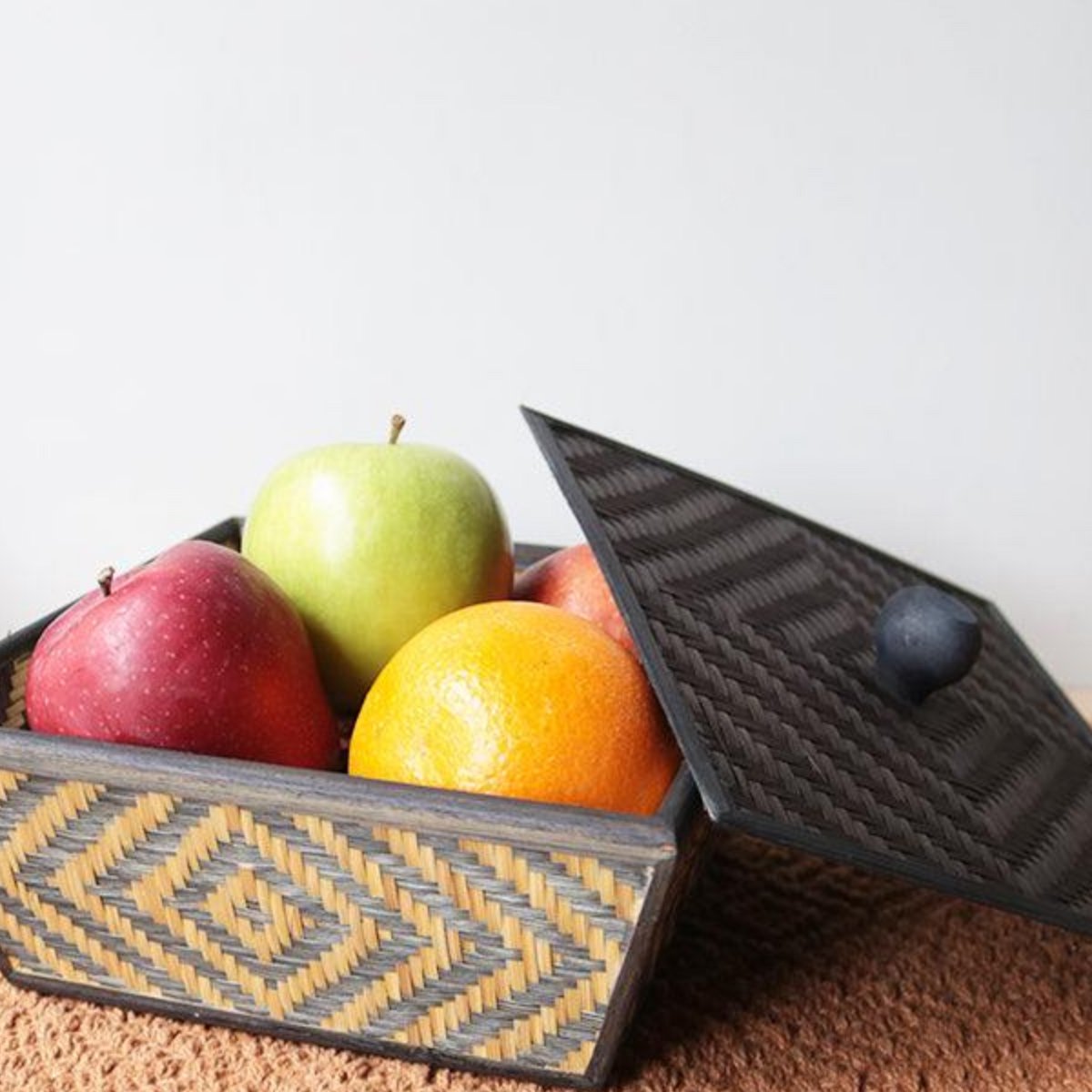 Handmade Bamboo Fruit Basket With Lid - Black | Verified Sustainable by Brown Living™