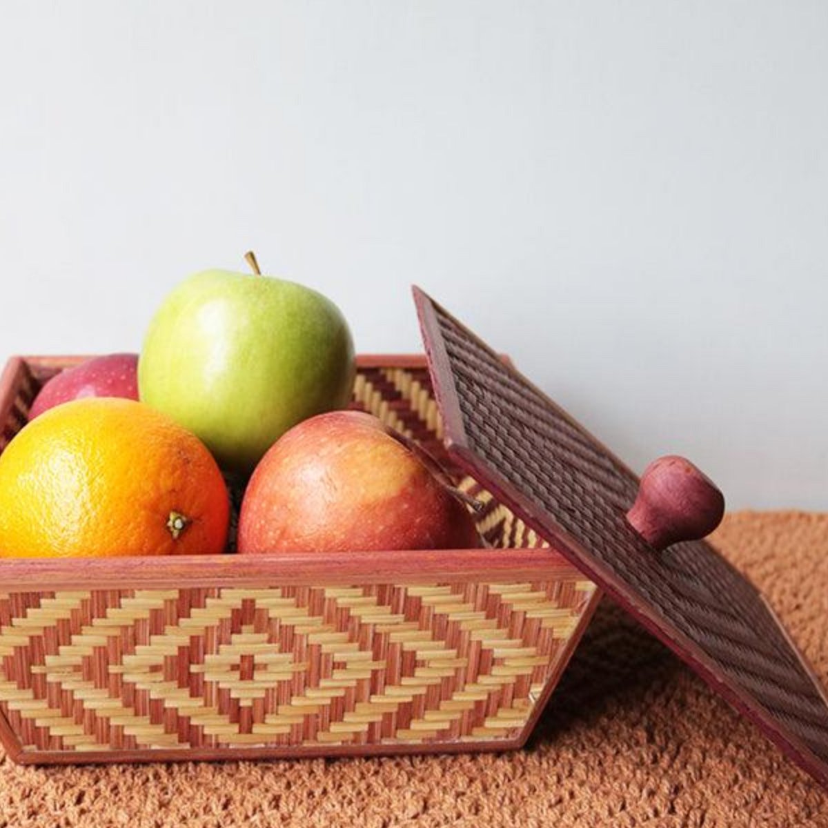 Handmade Bamboo Fruit Basket With Lid - Brown | Verified Sustainable by Brown Living™