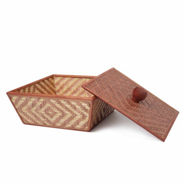 Handmade Bamboo Fruit Basket With Lid - Brown | Verified Sustainable Trays & Platters on Brown Living™