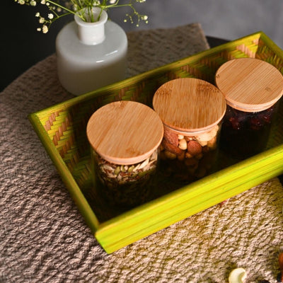 Handmade Bamboo Rectangular Basket - Green – Trays & Platters on Brown Living™. SKU: TB08GRN. Img 2.