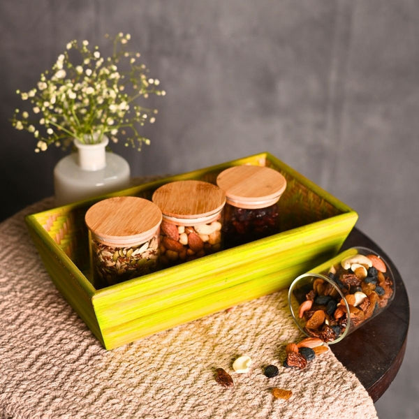 Handmade Bamboo Rectangular Basket - Green | Verified Sustainable Trays & Platters on Brown Living™