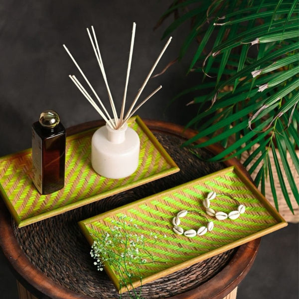 Handmade Bamboo Rectangular Bedside Tray - Green | Verified Sustainable Trays & Platters on Brown Living™