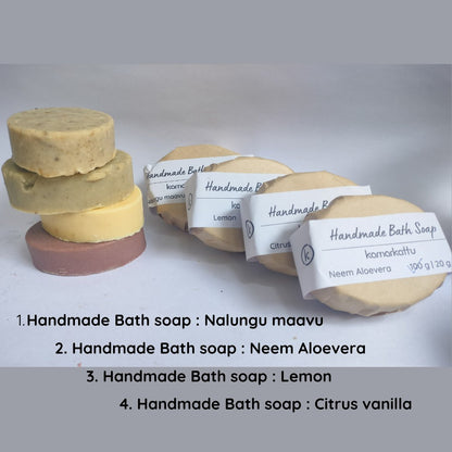 Handmade Bath soaps combo - Nalungu maavu, Neem Aloevera, Citrus Vanilla & Lemon | 4 Soaps | Verified Sustainable by Brown Living™