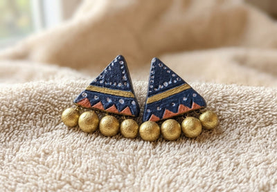Handmade Blue Terracotta Triangle Jhumka Earrings – Womens Earrings on Brown Living™. SKU: KOTT-T015. Img 2.