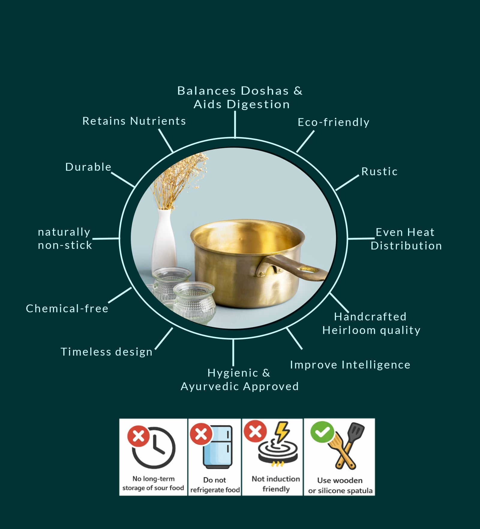Handmade Bronze Milk Sauce Pan (2 Liter) – Cookware on Brown Living™. SKU: Bronze-Saucepan-1300g-packof1. Img 4.