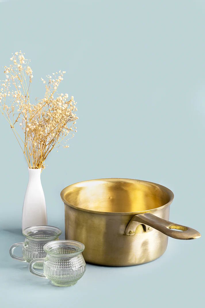 Handmade Bronze Milk Sauce Pan (2 Liter) – Cookware on Brown Living™. SKU: Bronze - Saucepan - 1300g - packof1. Img 2.