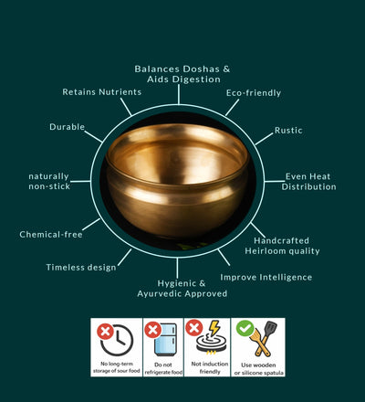 Handmade Bronze Pana/ Vengala Chatti (6inches) – Cookware on Brown Living™. SKU: Bronze-Pana-Chatti-1300g-packof1. Img 4.