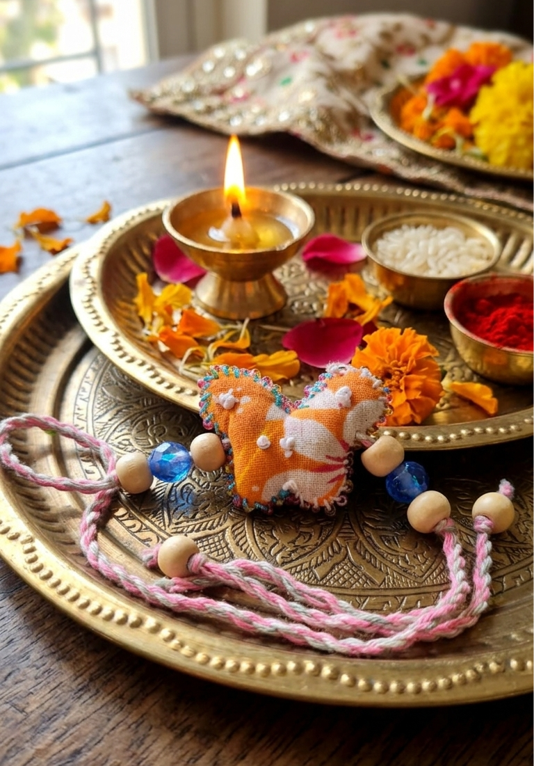 Handmade Butterfly Rakhi | Preet Dhaga Textile Rakhi – Rakhi on Brown Living™. SKU: KR13. Img 1.