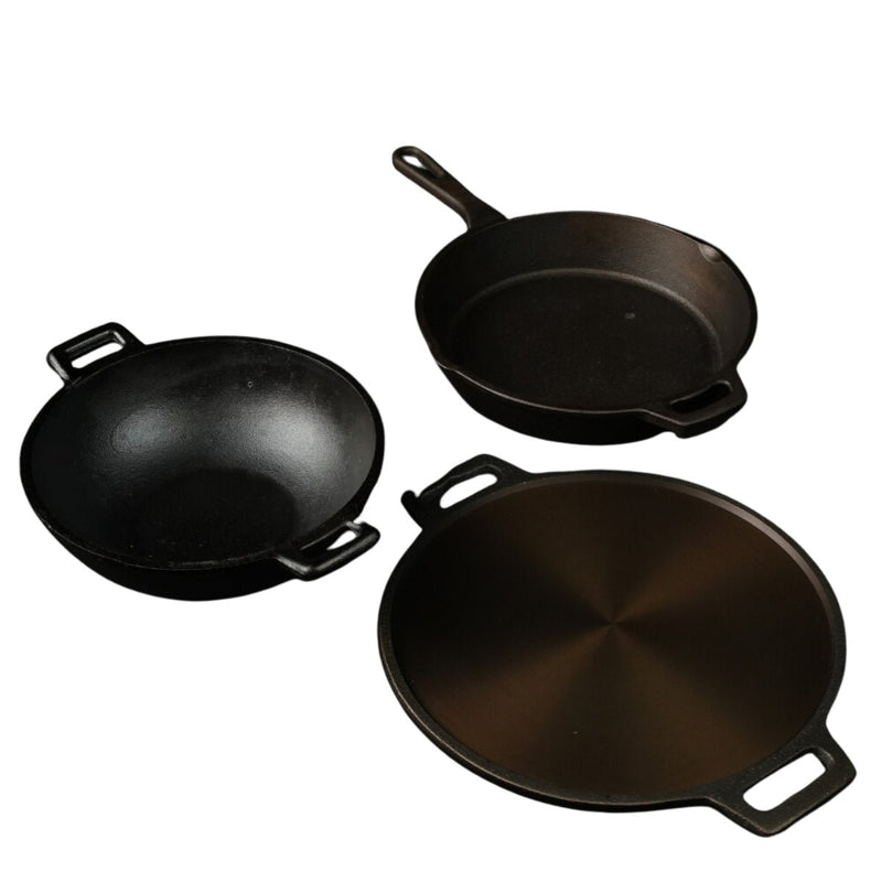 Handmade Cast Iron Combo (Kadai + Dosa Tawa + Skillet) | Verified Sustainable by Brown Living™