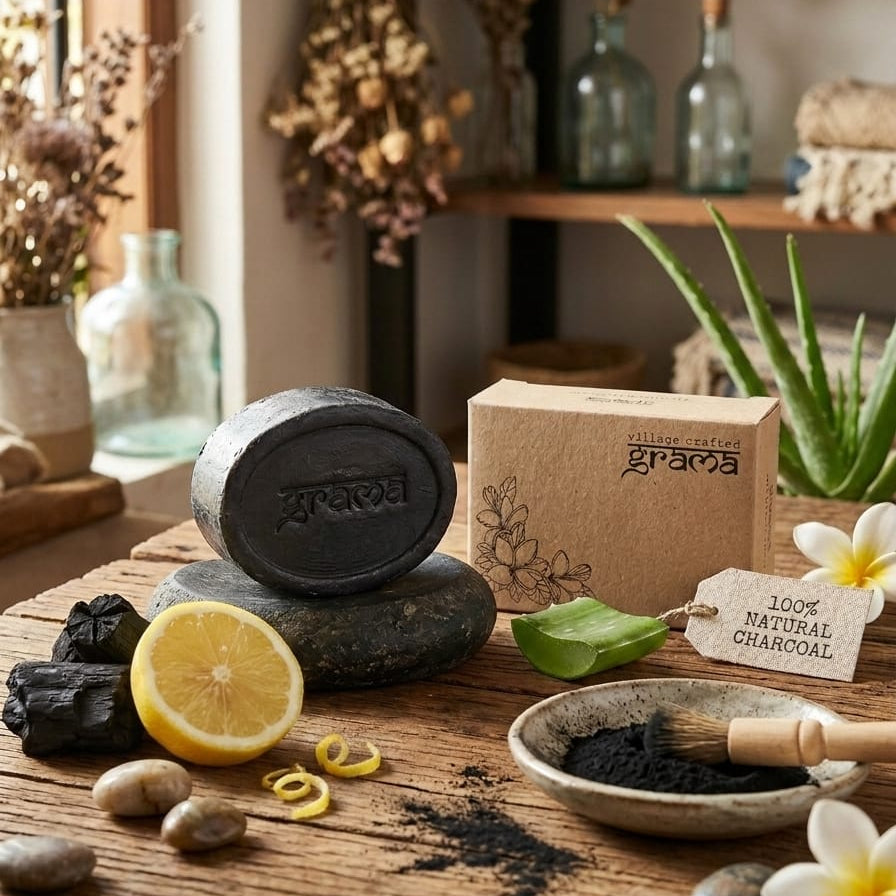 Handmade Charcoal Soap, 125 g each| Pack of 2 & 3 (Hot Process) – Body Soap on Brown Living™. SKU: charcoalsoap2. Img 7.