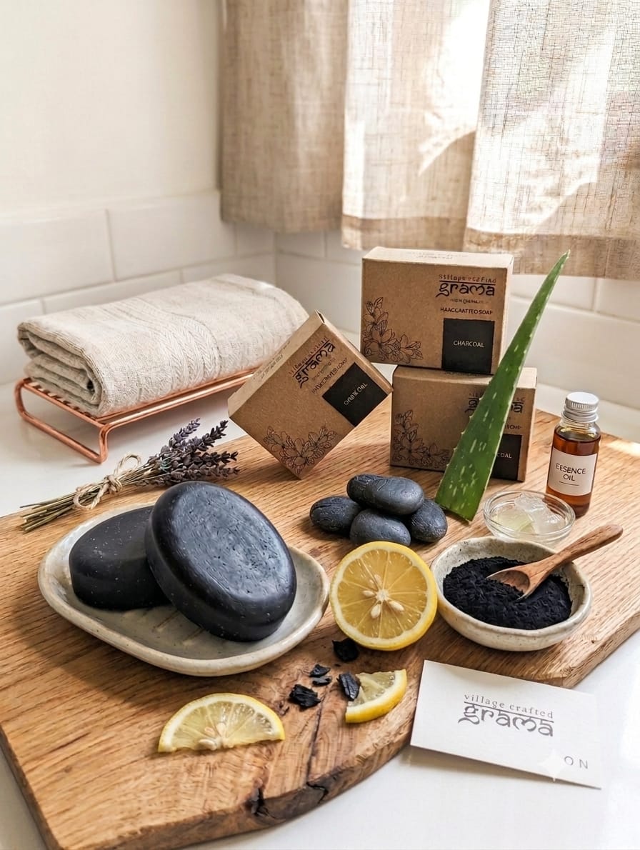 Handmade Charcoal Soap, 125 g each| Pack of 2 & 3 (Hot Process) – Body Soap on Brown Living™. SKU: charcoalsoap3. Img 9.