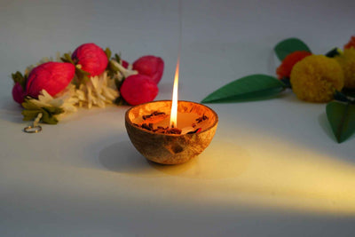 Handmade Coconut Shell Aroma Candle with Spices – Eco - Friendly Décor – Candles & Fragrances on Brown Living™. SKU: KOTT003. Img 1.