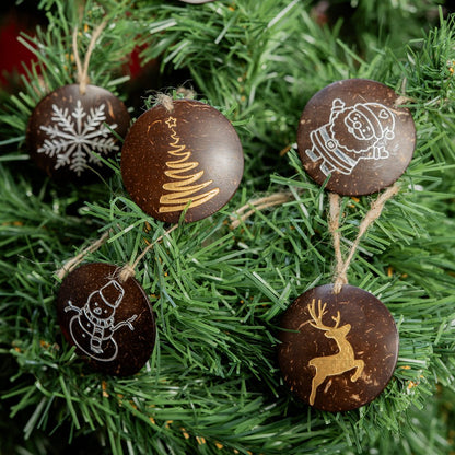 Handmade Coconut Shell Christmas Hangings (Set of 6) – Gift on Brown Living™. SKU: TGAHANGPOLSD1. Img 4.