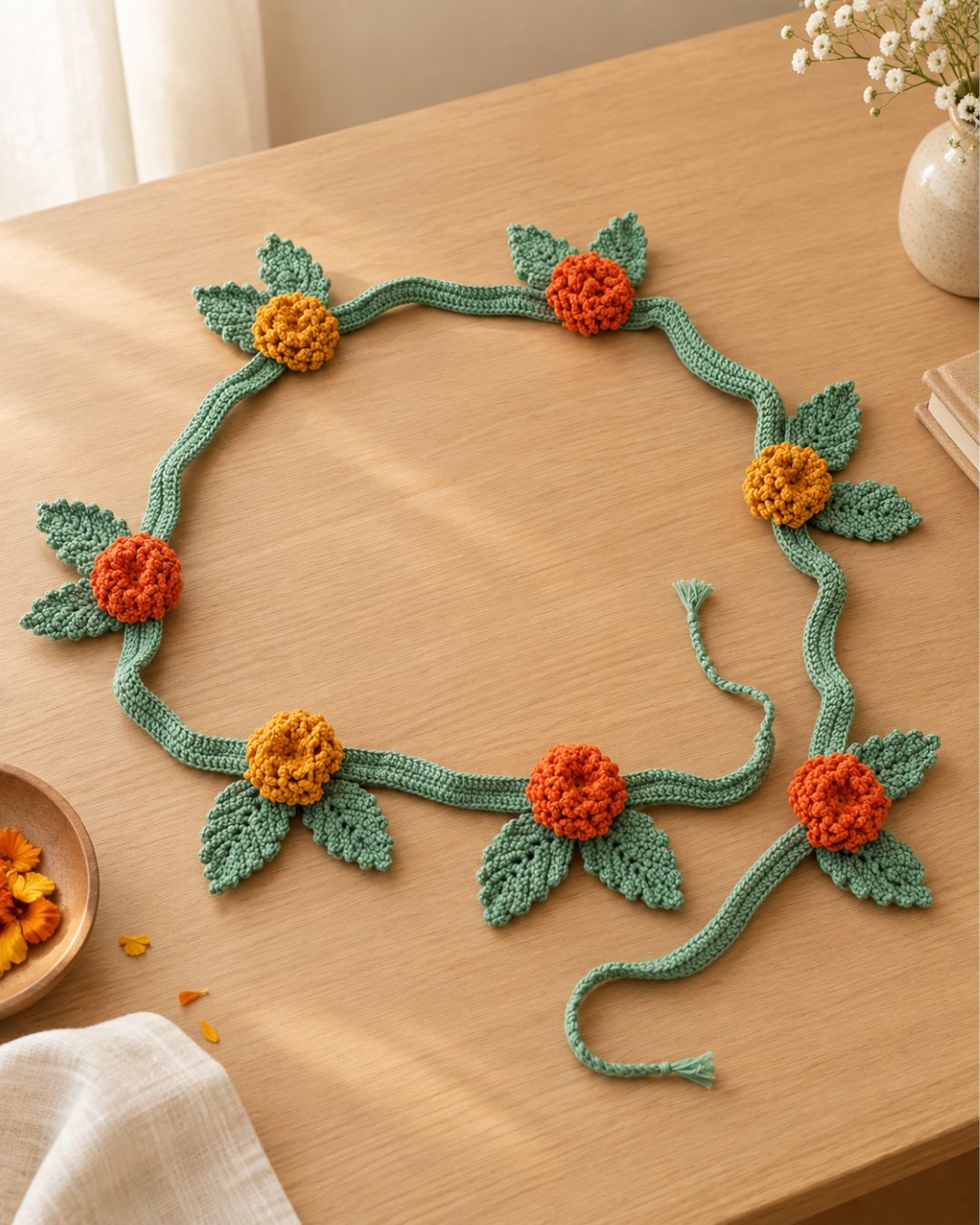 Handmade Crochet Floral Toran | Decorative Home Decor – Home Decor on Brown Living™. SKU: TO026B. Img 3.
