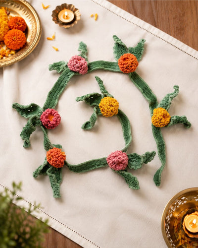 Handmade Crochet Floral Toran | Decorative Home Door Hanging – Home Decor on Brown Living™. SKU: TO026. Img 1.