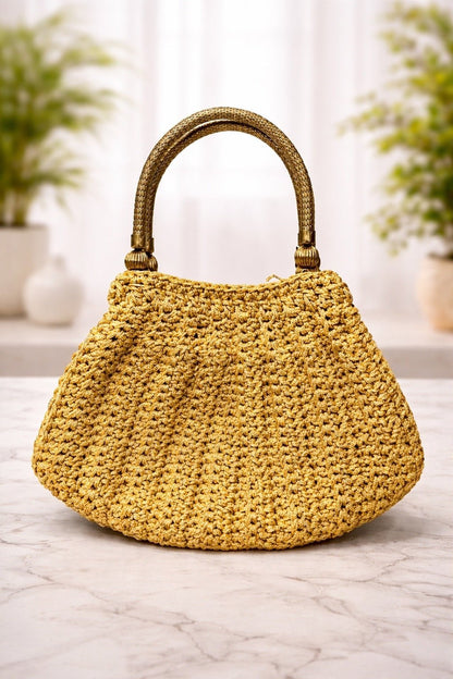 Handmade Crochet Handbag | Boho Golden Sling Bag – Womens Bag on Brown Living™. SKU: CGB-M-18. Img 1.