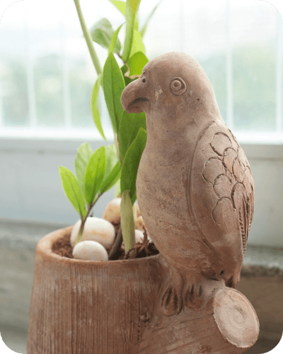 parrot plant pot Handmade Earthen Planter – Parrot with Vibrant Wings by Swadeh – Brown Living™