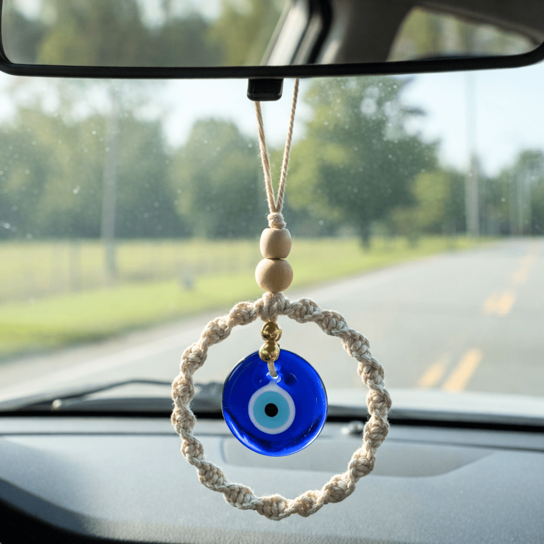 Handmade Evil Eye Car Hanging Charm Protective Rearview Decor – Decor & Artefacts on Brown Living™. SKU: EECC003. Img 1.