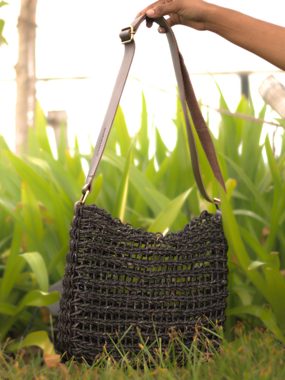 Handmade FlexiCarry Mesh Tote – Adjustable, Lightweight & Eco - Friendly – Tote Bag by Kadam Haat available on Brown Living™. Black . SKU: BSFB41BLK. Img 1.
