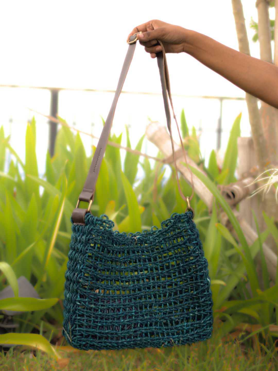 Handmade FlexiCarry Mesh Tote – Adjustable, Lightweight & Eco - Friendly – Tote Bag by Kadam Haat available on Brown Living™. Indigo . SKU: BSFB41ING. Img 2.