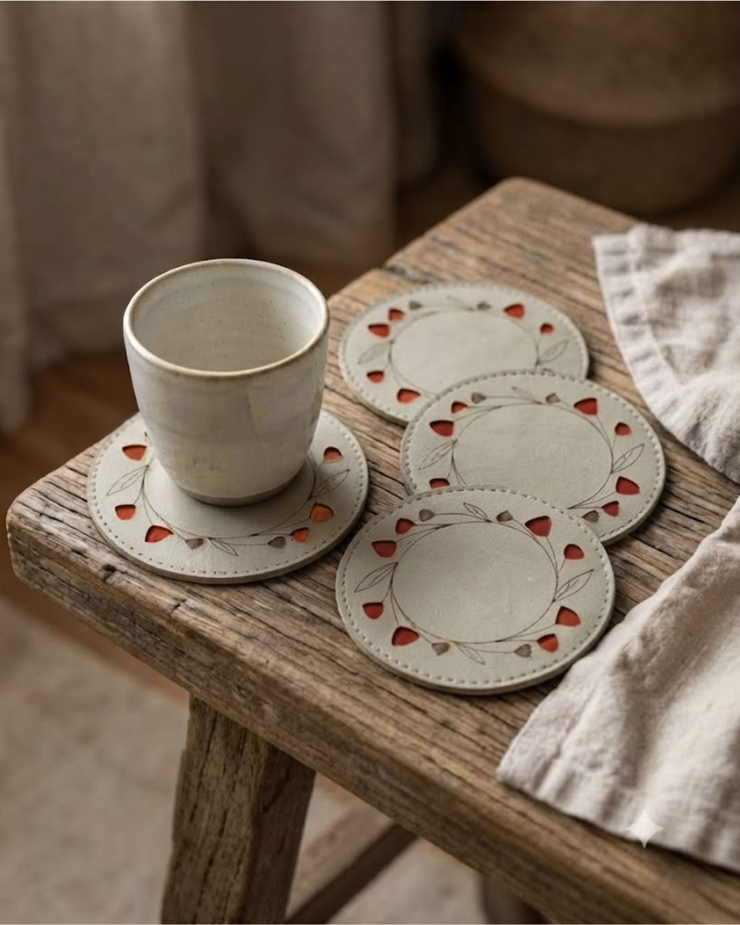 Handmade Floral Coaster – Upcycled Rexine – Coasters on Brown Living™. SKU: COT32R. Img 8.