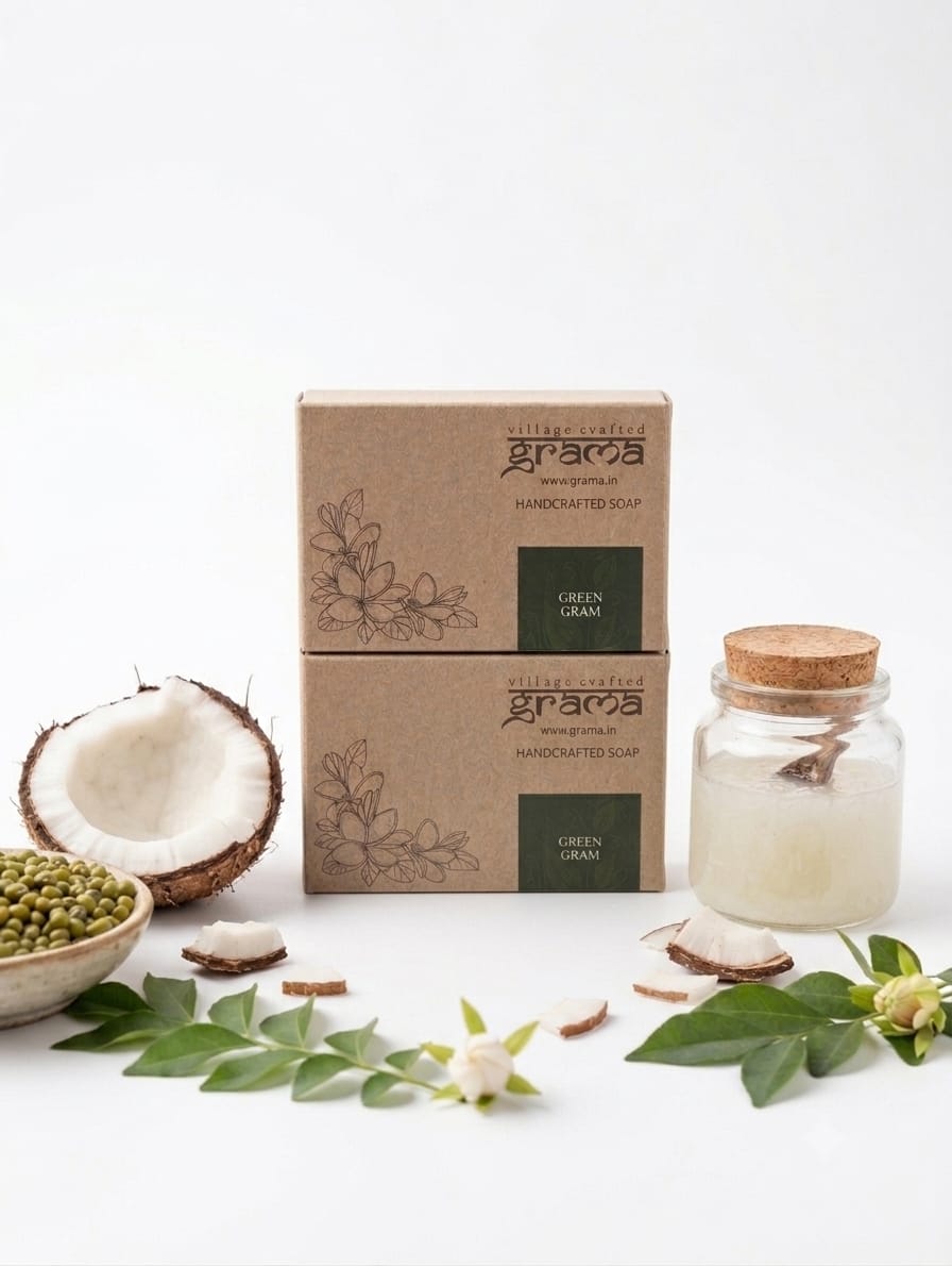 Handmade Green Gram Soap, 125g | Pack of 2 & 3 (Hot Process) – Body Soap on Brown Living™. SKU: greengram2. Img 8.