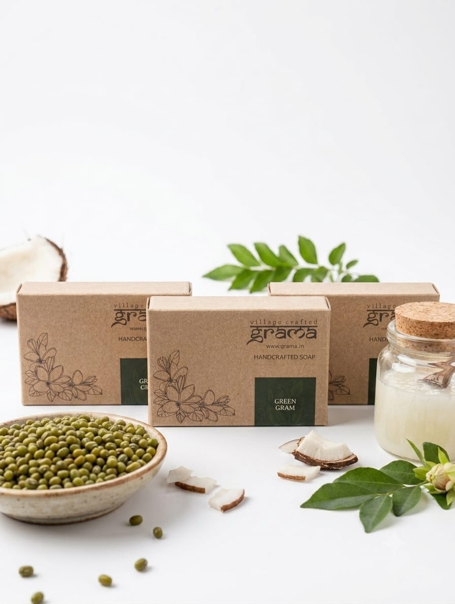 Handmade Green Gram Soap, 125g | Pack of 2 & 3 (Hot Process) – Body Soap on Brown Living™. SKU: greengram3. Img 9.