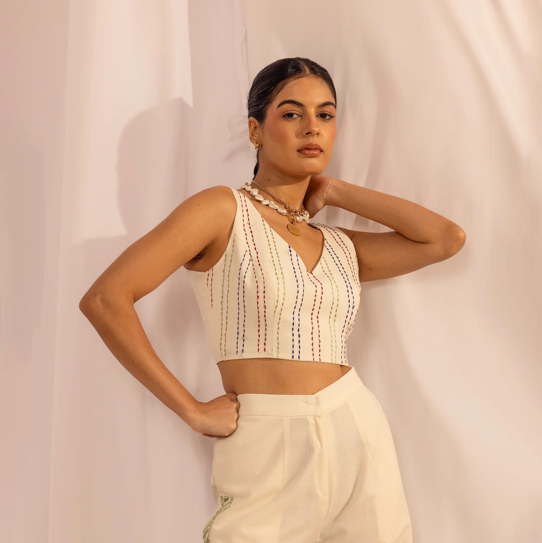 Handmade Kantha Crop Top – Sustainable Quilted Cotton Wear – Womens Top on Brown Living™. SKU: HOA - KAN - 112 - 1. Img 1.