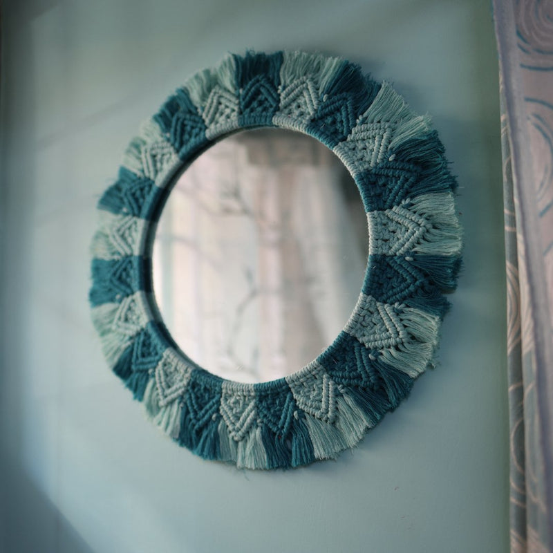 Handmade Macrame Aqua- Teal Mirror | Verified Sustainable Wall Decor on Brown Living™