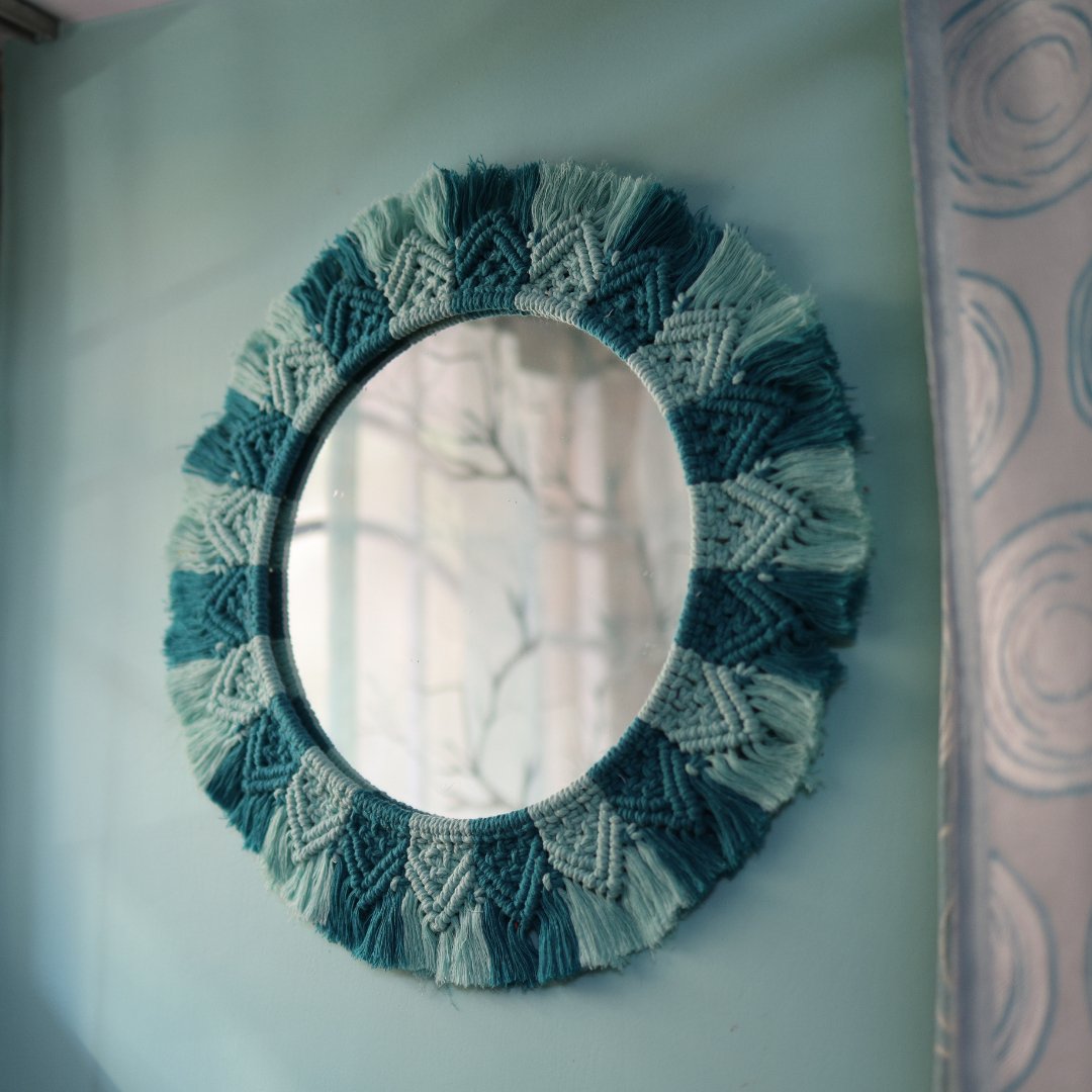 Handmade Macrame Aqua - Teal Mirror | Verified Sustainable by Brown Living™