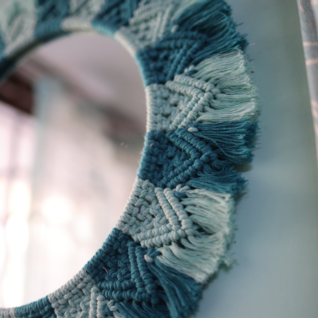 Handmade Macrame Aqua - Teal Mirror | Verified Sustainable by Brown Living™