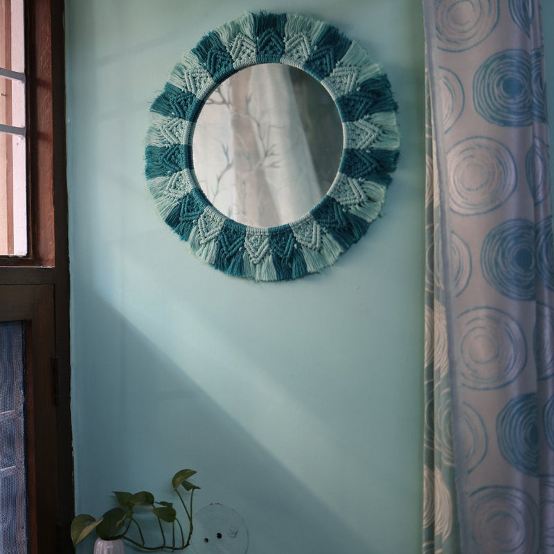 Handmade Macrame Aqua- Teal Mirror | Verified Sustainable Wall Decor on Brown Living™