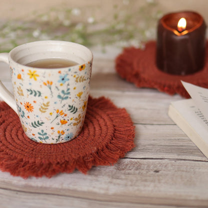 Handmade Macrame Brown Table Coasters - Set of 2 | Verified Sustainable by Brown Living™