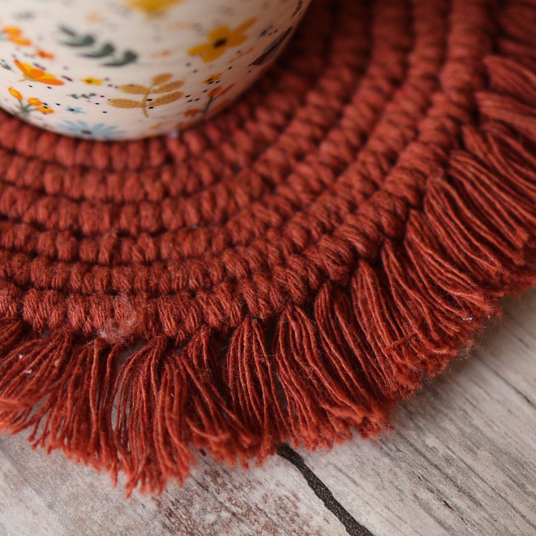 Handmade Macrame Brown Table Coasters - Set of 2 | Verified Sustainable by Brown Living™