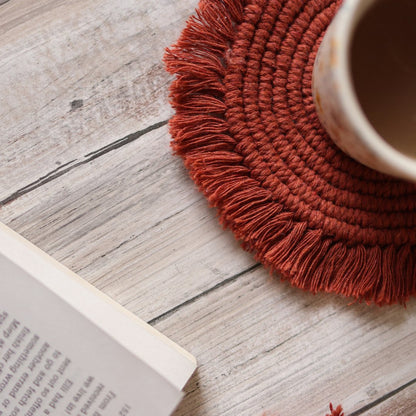 Handmade Macrame Brown Table Coasters - Set of 2 | Verified Sustainable by Brown Living™