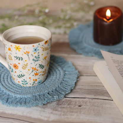 Handmade Macrame Grey Table Coasters - Set of 2 | Verified Sustainable by Brown Living™