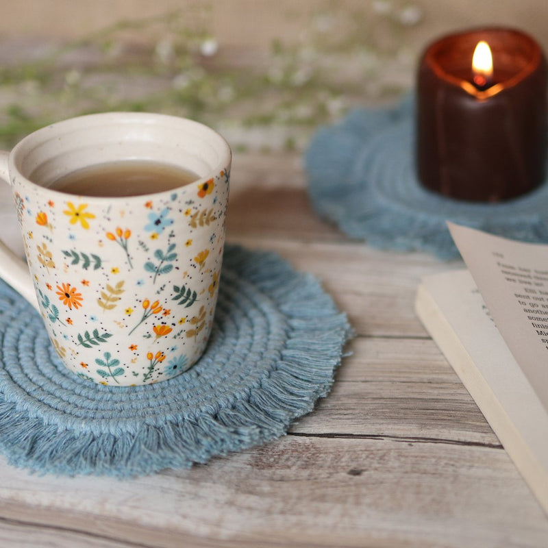 Handmade Macrame Grey Table Coasters - Set of 2 | Verified Sustainable Coasters on Brown Living™