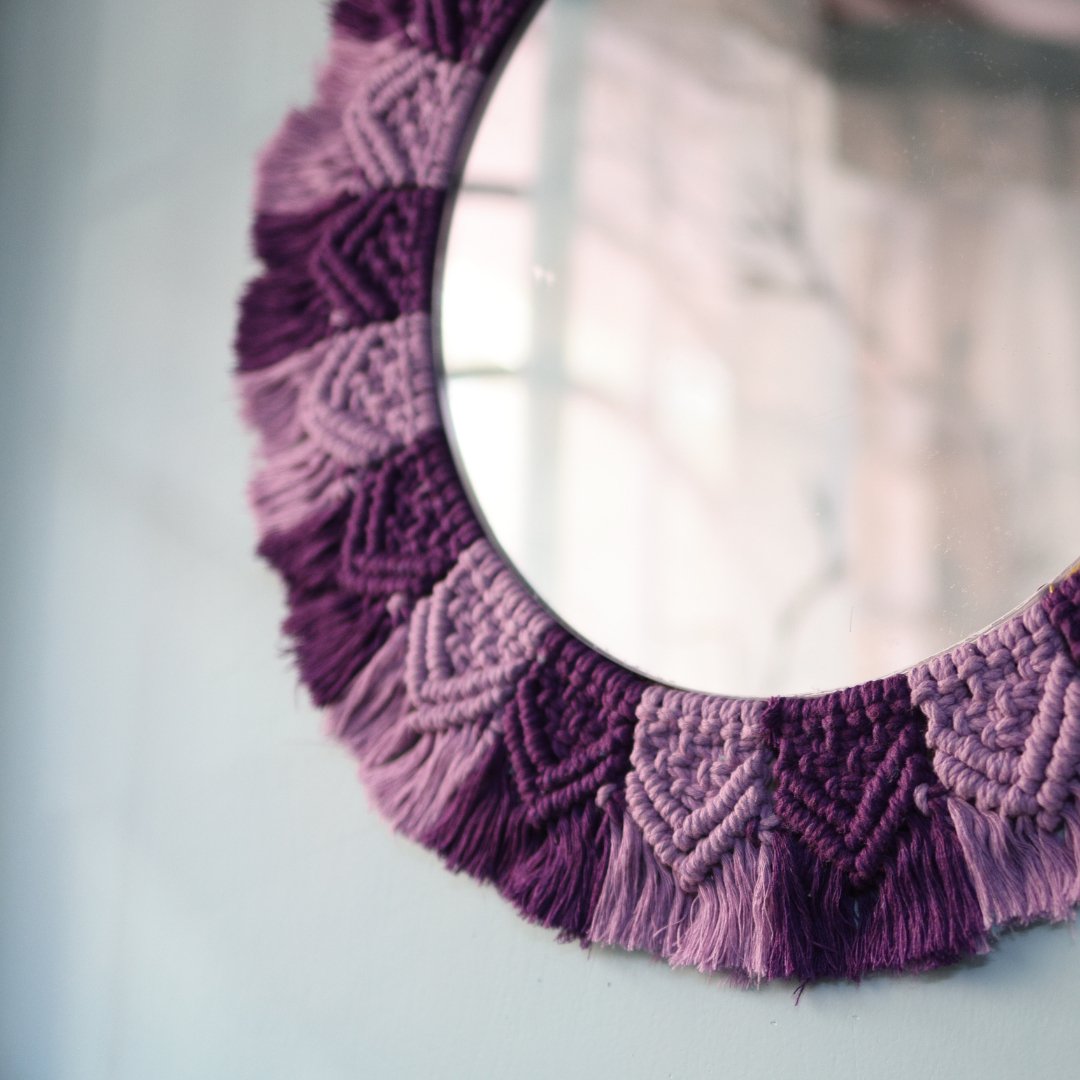 Handmade Macrame Purple and Lavender Mirror | Verified Sustainable by Brown Living™