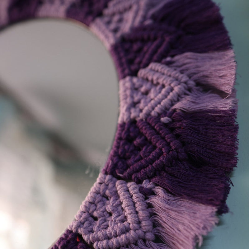 Handmade Macrame Purple and Lavender Mirror | Verified Sustainable Wall Decor on Brown Living™