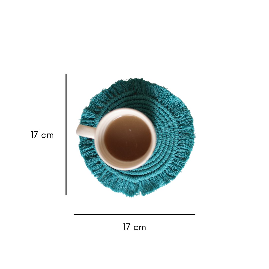 Handmade Macrame Teal Table Coasters - Set of 2 | Verified Sustainable by Brown Living™